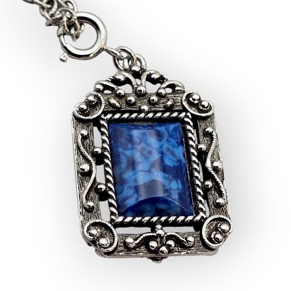Gothic Reversible Cross Pendant Necklace Blue Stone Medieval Revival Heirloom